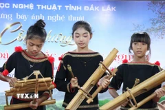 Âm thanh réo rắt, trầm bổng của nhạc cụ bằng tre chất chứa hơi thở đại ngàn, thể hiện sự giao hòa giữa con người và thiên nhiên. (Ảnh: Tuấn Anh/TTXVN)
