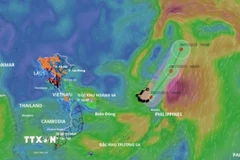 Hướng di chuyển của bão số 4 lúc 7 giờ, ngày 25/7 từ Hệ thống giám sát thiên tai. (Ảnh: TTXVN phát)