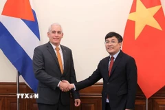 Thứ trưởng Thường trực Bộ Ngoại giao Nguyễn Minh Vũ và Thứ trưởng Thứ nhất Bộ Ngoại giao Cuba Gerado Penalver Portal. (Ảnh: An Đăng/TTXVN)