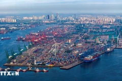 Quang cảnh cảng hàng hóa tại Thiên Tân, Trung Quốc. (Ảnh: THX/TTXVN)
