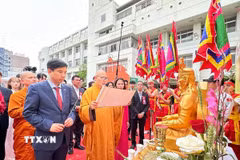 Tái hiện nghi thức Giỗ Tổ Hùng Vương tại lễ hội. (Ảnh: Nguyễn Tuyến/TTXVN)