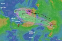 Hướng di chuyển của bão số 9 lúc 11 giờ ngày 24/9. (Ảnh: TTXVN phát)