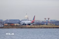 Máy bay của hãng hàng không American Airlines tại sân bay Ronald Reagan Washington, Mỹ. (Ảnh: THX/TTXVN)