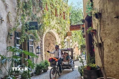 Mọi góc nhỏ ở Val’Quirico đều mang hơi thở Địa Trung Hải. Đường đá uốn lượn, những dãy nhà gỗ và đá mang sắc vàng nâu trầm ấm tạo cảm giác như lạc vào một làng cổ châu Âu. (Ảnh: Phương Lan/TTXVN)