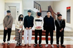 Các đối tượng đánh bạc bị bắt giữ. (Ảnh: TTXVN phát)