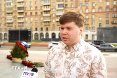 Anh Nikita Lyshenko, Thạc sỹ Viện các nước Á-Phi thuộc Đại học Tổng hợp Quốc gia Moskva mang tên Lomonosov. (Ảnh: Văn Hiếu/TTXVN)