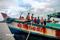 Tàu cá vi phạm vận chuyển trái phép hơn 25.000 lít dầu diesel trên vùng biển gần khu vực đảo Hòn Chuối (Cà Mau) tháng 2/2025. (Ảnh:TTXVN phát).