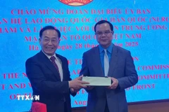 Chủ tịch Tổng Liên đoàn Lao động Việt Nam Nguyễn Đình Khang tiếp ông Kim-Tai-Gi - Chủ tịch Ủy ban quan hệ lao động quốc gia Hàn Quốc. (Ảnh: Nguyễn Trọng Lịch/TTXVN)