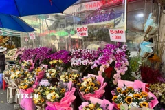 Cửa hàng bán hoa phục vụ dịp lễ 8/3. (Ảnh: Hương Giang/TTXVN)