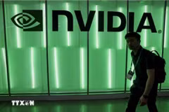 Biểu tượng của Tập đoàn Nvidia tại triển lãm máy tính ở Đài Loan (Trung Quốc) hồi đầu năm 2024. (Ảnh: Reuters/TTXVN)