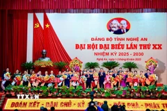 Thường trực Tỉnh ủy Nghệ An tặng hoa chia tay các đồng chí trong Ban chấp hành thôi nhiệm vụ. (Ảnh: Trịnh Duy Hưng/TTXVN)