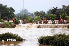 Đoạn đê bối sông Cầu bị vỡ tại khu vực Tổ 33, phường Phan Đình Phùng, ngày 1/10/2025. (Ảnh: Trần Trang/TTXVN)