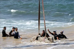 Tàn tích của thành phố cổ có niên đại hơn 2.000 năm được phát hiện dưới nước, ngoài khơi bờ biển Alexandria, Ai Cập ngày 21/8/2025. (Ảnh: THX/TTXVN)