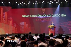 Thủ tướng Phạm Minh Chính phát biểu tại Ngày Chuyển đổi số quốc gia (10/10). (Ảnh: Dương Giang/TTXVN)