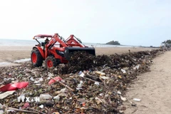 Công ty Cổ phần Dịch vụ môi trường và Công trình đô thị Vũng Tàu (Vesco) thu gom rác thải đại dương. (Ảnh: Đoàn Mạnh Dương/TTXVN)