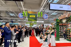 Đại sứ quán Việt Nam tại Pháp phối hợp với tập đoàn Carrefour khai trương Tuần lễ Hàng Việt Nam tại Pháp tại Đại siêu thị Carrefour Collégien. (Ảnh: Thu Hà/PV TTXVN tại Pháp)