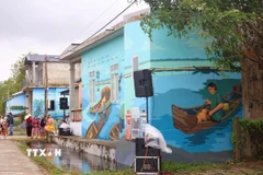 Tuyến đường bích họa giảm nhựa Cư Lạc-Ngư Mỹ Thạnh. (Ảnh: Mai Trang/TTXVN)