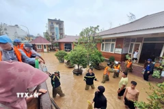 Làng trẻ em SOS Quy Nhơn được các lực lượng thiện nguyện cung cấp nhu yếu phẩm. (Ảnh: Quang Thái/TTXVN)