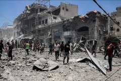 Cảnh đổ nát do chiến sự tại Dải Gaza. (Ảnh: THX/TTXVN)