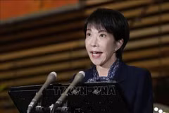 Thủ tướng Nhật Bản Sanae Takaichi phát biểu tại thủ đô Tokyo. (Ảnh: Kyodo/TTXVN)