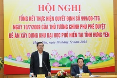 Đồng chí Thứ trưởng Bộ Giáo dục và Đào tạo Nguyễn Văn Phúc phát biểu tại hội nghị tổng kết thực hiện Quyết định số 999/QĐ-TTg ngày 10/7/2009 của Thủ tướng Chính phủ phê duyệt Đề án xây dựng Khu Đại học Phố Hiến. (Ảnh: Cổng Thông tin Điện tử tỉnh Hưng Yên)