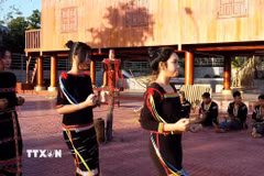 Người Ê Đê (tỉnh Đắk Lắk) biểu diễn các điệu múa của dân tộc mình. (Ảnh: Tường Quân/TTXVN)
