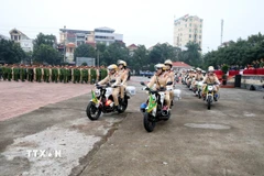 Lực lượng Công an tỉnh Lạng Sơn ra quân tấn công, trấn áp tội phạm dịp Tết Nguyên đán Bính Ngọ năm 2026. (Ảnh: Văn Đạt/TTXVN)