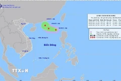 Hướng di chuyển của áp thấp nhiệt đới lúc 4 giờ ngày 8/8. (Ảnh: TTXVN phát)