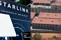 Các ăng-ten Starlink màu trắng trên mái một tòa nhà trong khu phức hợp Tai Chang ở Myawaddy, Myanmar. (Ảnh: Getty Images và Global Alms)