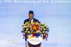 Ông KP Sharma Oli, khi đang là Thủ tướng Nepal, phát biểu tại sự kiện ở Kathmandu, ngày 1/8/2025. (Ảnh: THX/TTXVN)