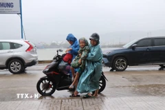 Di dời người dân phường Sa Huỳnh đến các nơi tránh trú tập trung. (Ảnh: Phạm Cường/TTXVN)