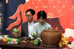 Gian hàng được bài trí đậm chất truyền thống của Việt Nam. (Ảnh: Trần Hải/TTXVN)