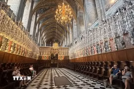 Kiến trúc tuyệt đẹp ở khu vực ca đoàn bên trong Nhà thờ Sainte-Cécile ở Albi. (Ảnh: Đào Dũng/TTXVN)