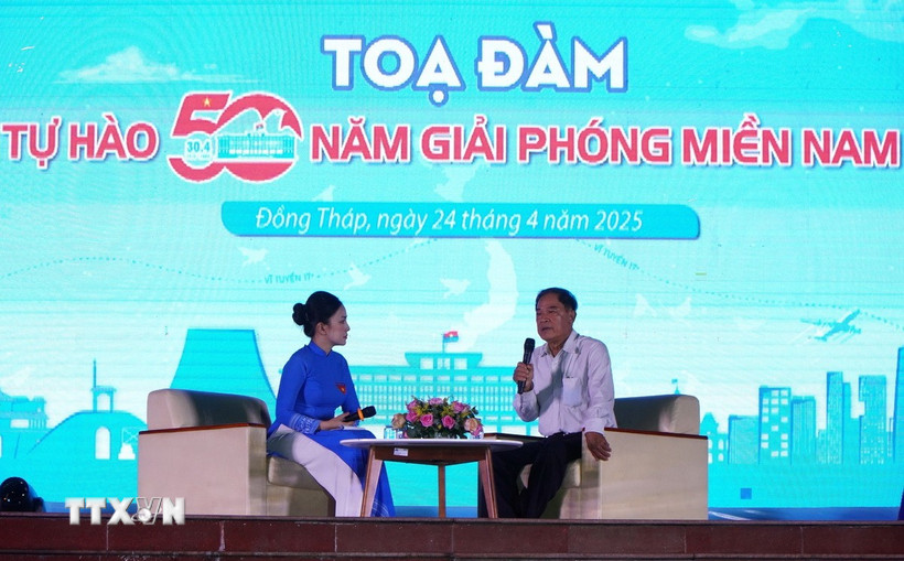 Ông Võ Xuân Nghĩa, nguyên Chủ tịch UBND tỉnh Đồng Tháp tham gia Tọa đàm “Tự hào 50 năm giải phóng miền Nam.” (Ảnh: Nhựt An/TTXVN)