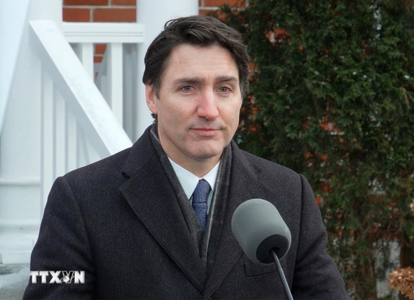 Hình ảnh trích từ video cho thấy Thủ tướng Canada Justin Trudeau trong cuộc họp báo công bố từ chức Chủ tịch đảng Tự do cầm quyền, tại Ottawa, ngày 6/1/2025. (Ảnh: THX/TTXVN)