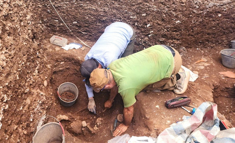 Các nhà khảo cổ khai quật tại di chỉ khảo cổ học Quỳnh Văn, huyện Quỳnh Lưu, tỉnh Nghệ An.