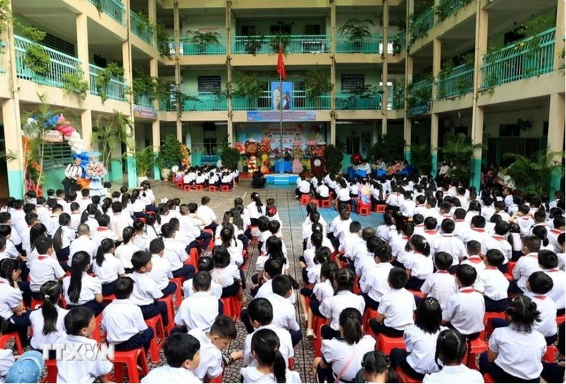 Học sinh Trường Tiểu học Phạm Ngọc Thạch, Thành phố Hồ Chí Minh. (Ảnh: Hồng Đạt/TTXVN)