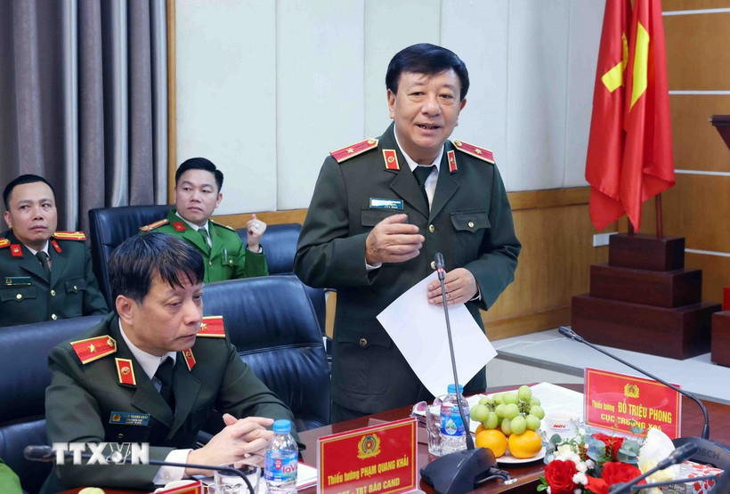 Thiếu tướng Đỗ Triệu Phong, Cục trưởng Cục Truyền thông Công an Nhân dân, Bộ Công an phát biểu. (Ảnh: Phạm Kiên/TTXVN)