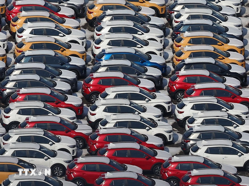 Ôtô đỗ tại cảng ở Pyeongtaek, Hàn Quốc. (Ảnh: Yonhap/TTXVN)