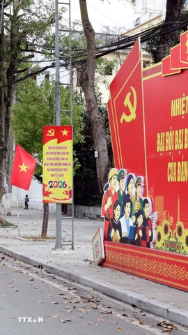 Các tuyến phố trung tâm tại các địa phương rực rỡ cờ hoa chào mừng Đại hội XIV của Đảng. (Ảnh: Văn Đạt/TTXVN)