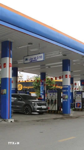 Người đến mua xăng tại một cây xăng lớn khu vực trung tâm thành phố Hải Phòng không bị tăng đột biến. (Ảnh: Minh Thu/TTXVN)