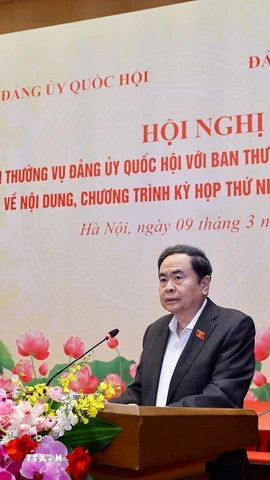 Chủ tịch Quốc hội Trần Thanh Mẫn phát biểu khai mạc Hội nghị. (Ảnh: Doãn Tấn/TTXVN)