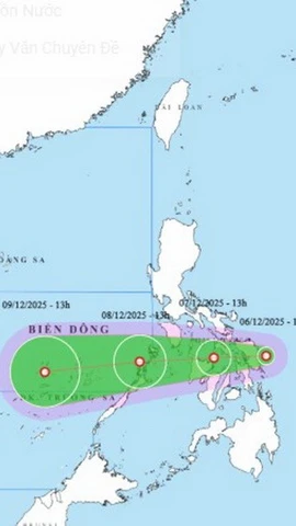 Hình ảnh vị trí, đường đi của áp thấp nhiệt đới. (Nguồn: Trung tâm Dự báo khí tượng Thủy văn Quốc gia)