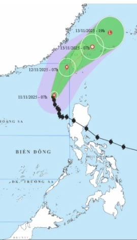 Hình ảnh vị trí, hướng đi của bão số 14. (Nguồn: Trung tâm Khí tượng Thủy văn Quốc gia)