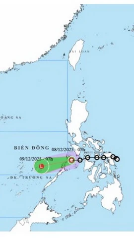 Hình ảnh vị trí và đường đi của áp thấp nhiệt đới.