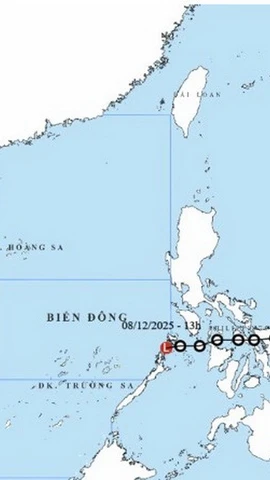 Hình ảnh vị trí và đường đi của áp thấp nhiệt đới.