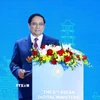 Thủ tướng Phạm Minh Chính phát biểu tại Lễ khai mạc Hội nghị Bộ trưởng Số ASEAN (ADGMIN) lần thứ 6. (Ảnh: Dương Giang/TTXVN)