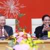 Tổng Bí thư Tô Lâm và Thủ tướng Phạm Minh Chính tại buổi gặp các lãnh đạo, nguyên lãnh đạo Đảng, Nhà nước. (Ảnh: Dương Giang/TTXVN)