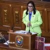Tổng thống lâm thời Venezuela Delcy Rodriguez phát biểu tại Caracas. (Ảnh: THX/TTXVN)