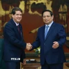 Thủ tướng Phạm Minh Chính tiếp ông Jorge Leganoa Alonso, Chủ tịch Hãng thông tấn Mỹ Latin của Cuba sang thăm và làm việc tại Việt Nam. (Ảnh: Dương Giang/TTXVN)